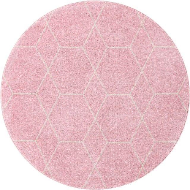 Light Pink 6' 1 x 6' 1 Trellis Frieze Round Area Rug Geometric Modern Unique Stain Resistant Easy Clean Carpet for Living, Dining, Bedrooms, Office for Sale at Rug Engine