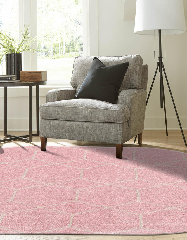 Light Pink 3' 1 x 5' 3 Trellis Frieze Oval Area Rug Geometric Modern Unique Stain Resistant Easy Clean Carpet for Living, Dining, Bedrooms, Office for Sale at Rug Engine