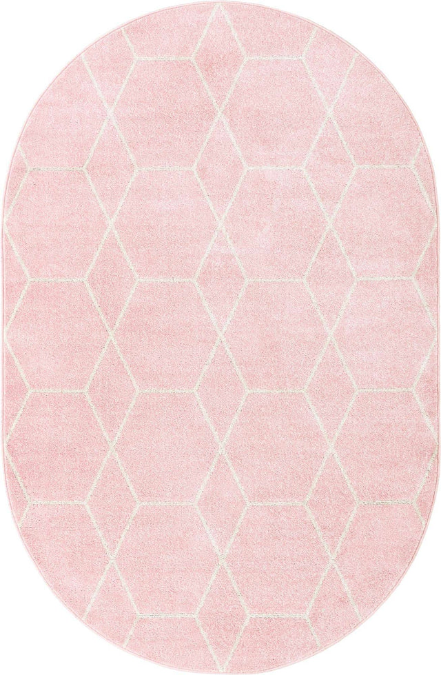 Light Pink 5' 3 x 8' Trellis Frieze Oval Area Rug Geometric Modern Unique Stain Resistant Easy Clean Carpet for Living, Dining, Bedrooms, Office for Sale at Rug Engine