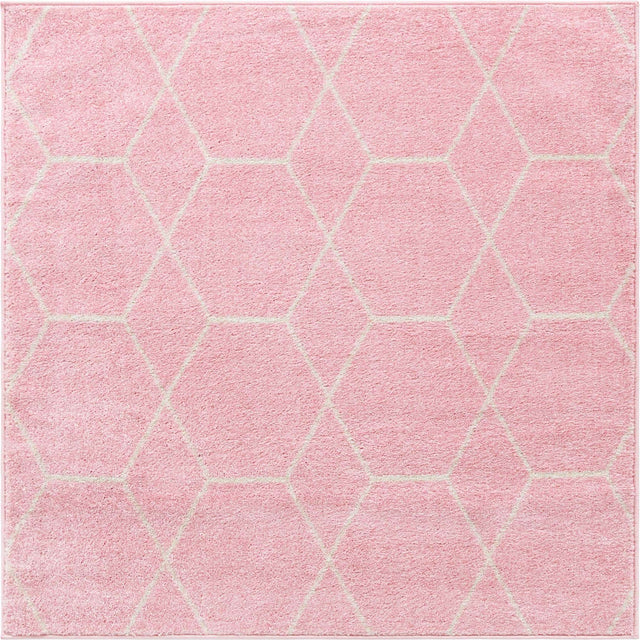 Light Pink 4' 1 x 4' 1 Trellis Frieze Square Area Rug Geometric Modern Unique Stain Resistant Easy Clean Carpet for Living, Dining, Bedrooms, Office for Sale at Rug Engine