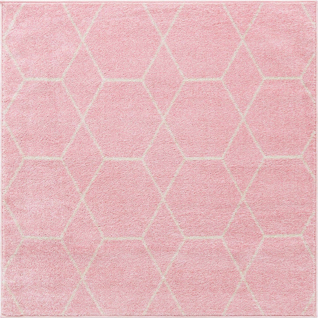 Light Pink 5' 3 x 5' 3 Trellis Frieze Square Area Rug Geometric Modern Unique Stain Resistant Easy Clean Carpet for Living, Dining, Bedrooms, Office for Sale at Rug Engine