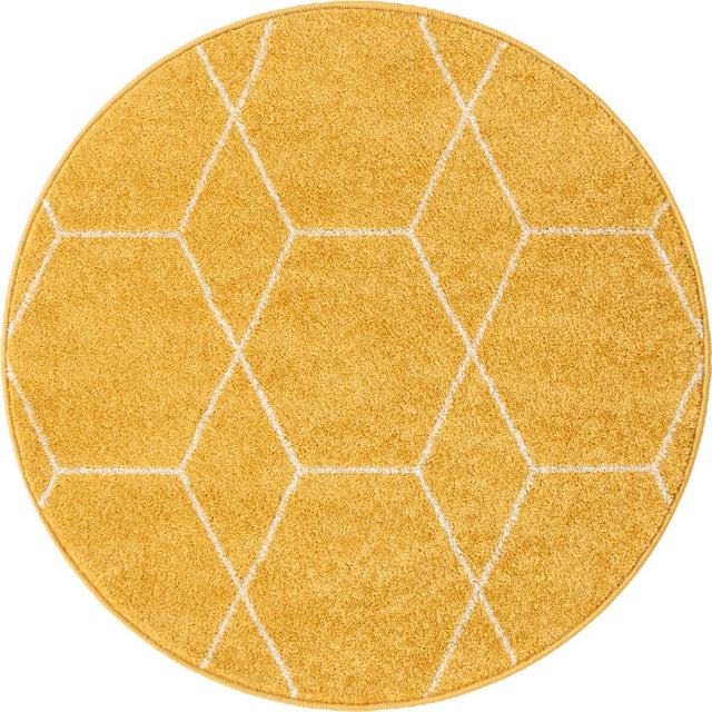 Yellow 3' 1 x 3' 1 Trellis Frieze Round Area Rug Geometric Modern Unique Stain Resistant Easy Clean Carpet for Living, Dining, Bedrooms, Office for Sale at Rug Engine