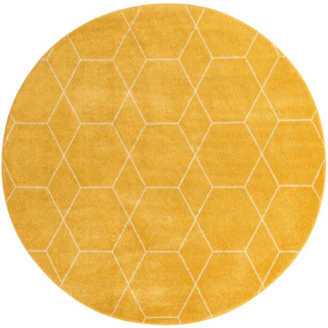 Yellow 7' 1 x 7' 1 Trellis Frieze Round Area Rug Geometric Modern Unique Stain Resistant Easy Clean Carpet for Living, Dining, Bedrooms, Office for Sale at Rug Engine