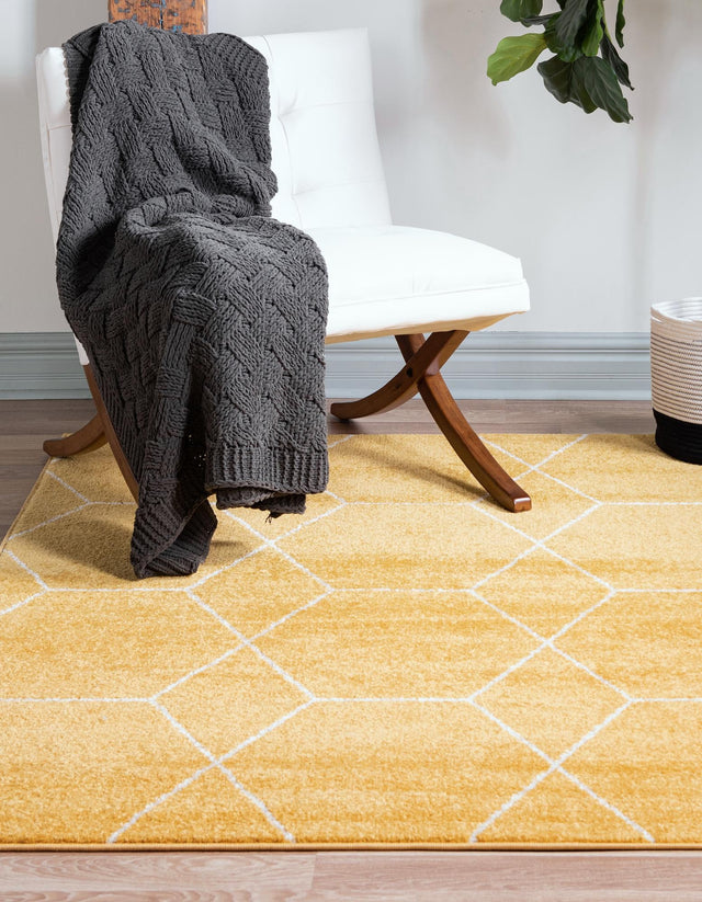 Yellow 4' 1 x 4' 1 Trellis Frieze Square Area Rug Geometric Modern Unique Stain Resistant Easy Clean Carpet for Living, Dining, Bedrooms, Office for Sale at Rug Engine