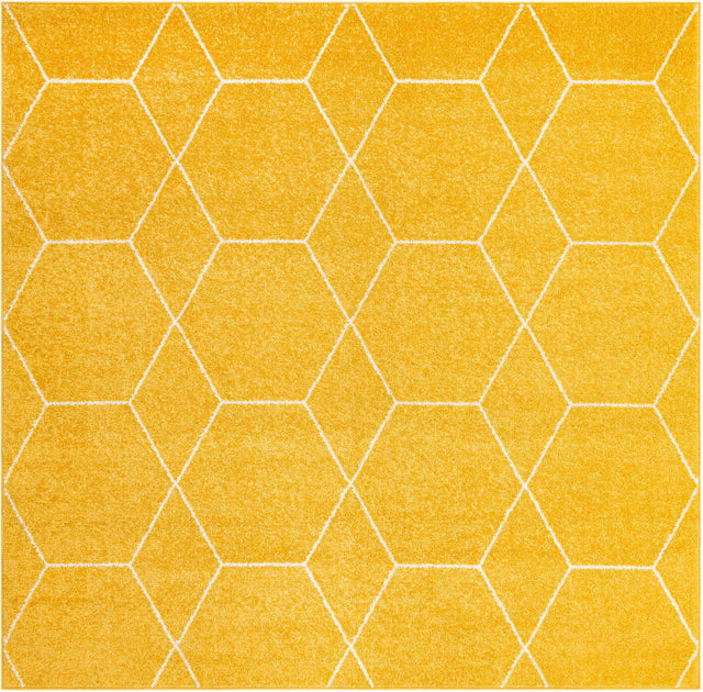 Yellow 7' 10 x 7' 10 Trellis Frieze Square Area Rug Geometric Modern Unique Stain Resistant Easy Clean Carpet for Living, Dining, Bedrooms, Office for Sale at Rug Engine