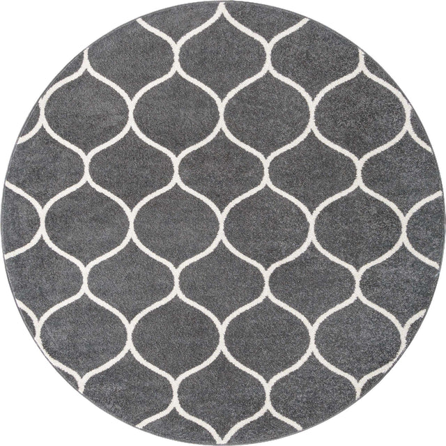 Dark Gray 3' 1 x 3' 1 Trellis Frieze Round Area Rug Geometric Modern Unique Stain Resistant Easy Clean Carpet for Living, Dining, Bedrooms, Office for Sale at Rug Engine