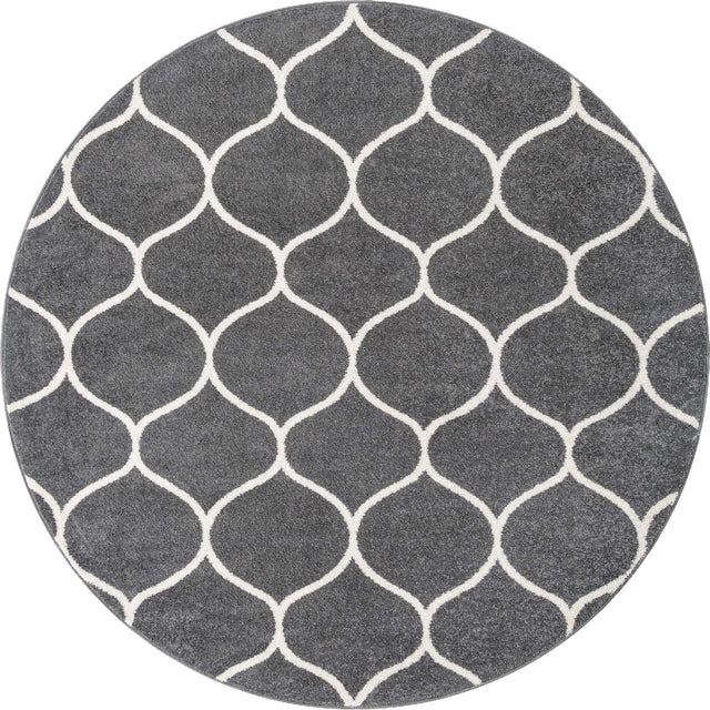 Dark Gray 7' 1 x 7' 1 Trellis Frieze Round Area Rug Geometric Modern Unique Stain Resistant Easy Clean Carpet for Living, Dining, Bedrooms, Office for Sale at Rug Engine