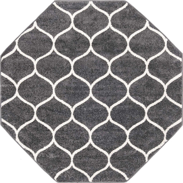 Dark Gray 5' 3 x 5' 3 Trellis Frieze Octagon Area Rug Geometric Modern Unique Stain Resistant Easy Clean Carpet for Living, Dining, Bedrooms, Office for Sale at Rug Engine