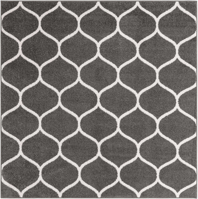 Dark Gray 6' 1 x 6' 1 Trellis Frieze Square Area Rug Geometric Modern Unique Stain Resistant Easy Clean Carpet for Living, Dining, Bedrooms, Office for Sale at Rug Engine