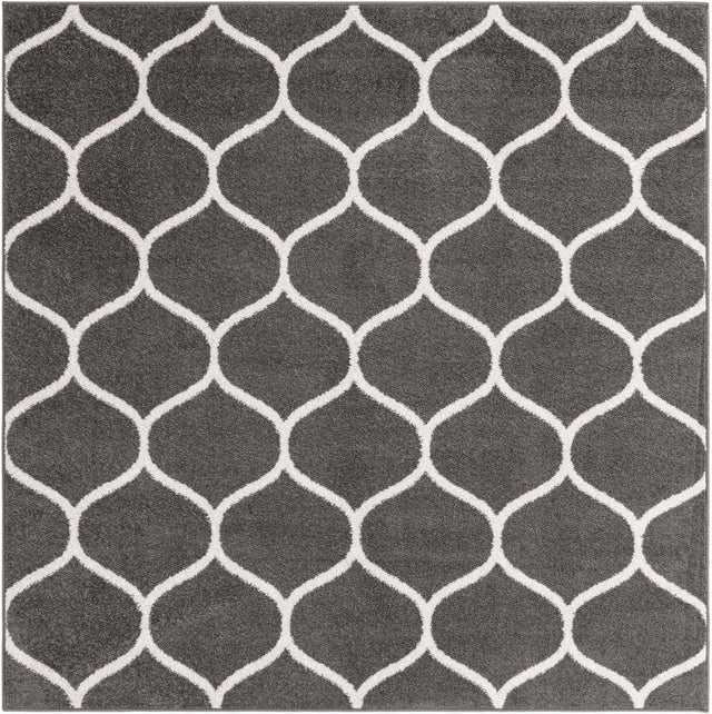 Dark Gray 7' 10 x 7' 10 Trellis Frieze Square Area Rug Geometric Modern Unique Stain Resistant Easy Clean Carpet for Living, Dining, Bedrooms, Office for Sale at Rug Engine