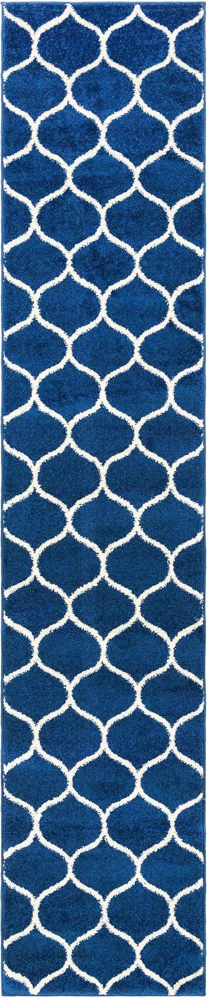 Navy Blue 2' x 10' Trellis Frieze Runner Area Rug Geometric Modern Unique Stain Resistant Easy Clean Carpet for Living, Dining, Bedrooms, Office for Sale at Rug Engine