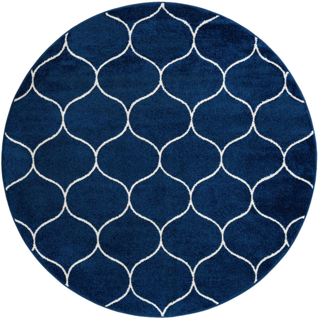 Navy Blue 7' 1 x 7' 1 Trellis Frieze Round Area Rug Geometric Modern Unique Stain Resistant Easy Clean Carpet for Living, Dining, Bedrooms, Office for Sale at Rug Engine