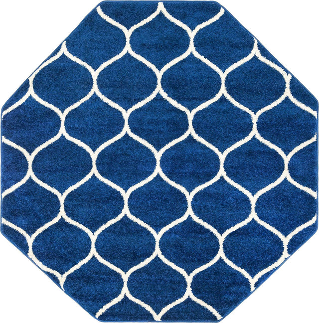 Navy Blue 7' 10 x 7' 10 Trellis Frieze Octagon Area Rug Geometric Modern Unique Stain Resistant Easy Clean Carpet for Living, Dining, Bedrooms, Office for Sale at Rug Engine