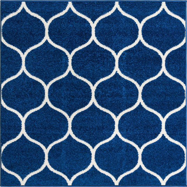Navy Blue 3' 1 x 3' 1 Trellis Frieze Square Area Rug Geometric Modern Unique Stain Resistant Easy Clean Carpet for Living, Dining, Bedrooms, Office for Sale at Rug Engine