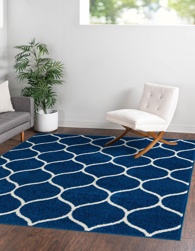 Navy Blue 3' 1 x 3' 1 Trellis Frieze Square Area Rug Geometric Modern Unique Stain Resistant Easy Clean Carpet for Living, Dining, Bedrooms, Office for Sale at Rug Engine