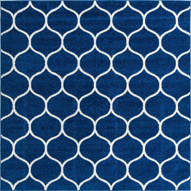 Navy Blue 6' 1 x 6' 1 Trellis Frieze Square Area Rug Geometric Modern Unique Stain Resistant Easy Clean Carpet for Living, Dining, Bedrooms, Office for Sale at Rug Engine