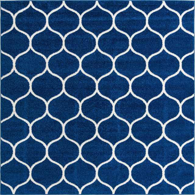 Navy Blue 7' 1 x 7' 1 Trellis Frieze Square Area Rug Geometric Modern Unique Stain Resistant Easy Clean Carpet for Living, Dining, Bedrooms, Office for Sale at Rug Engine