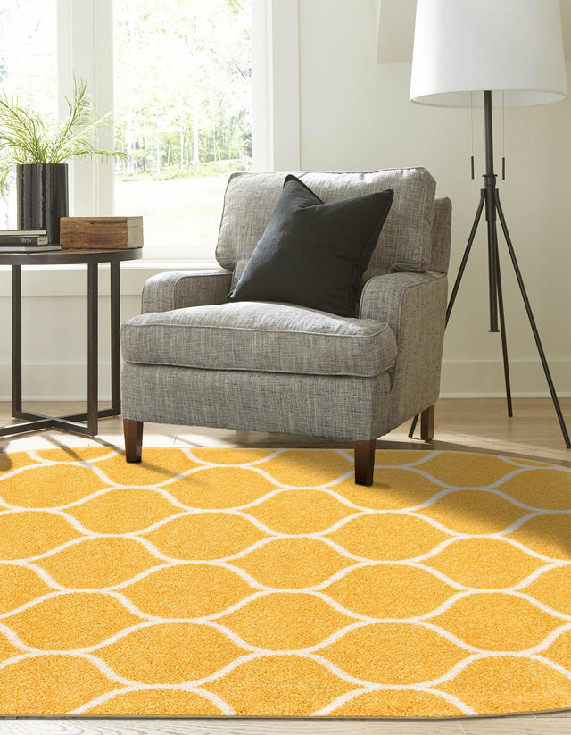 Yellow 5' 3 x 8' Trellis Frieze Oval Area Rug Geometric Modern Unique Stain Resistant Easy Clean Carpet for Living, Dining, Bedrooms, Office for Sale at Rug Engine