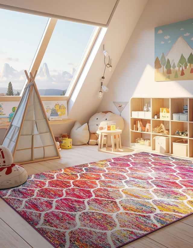 Multicolor 2' x 3' 1 Trellis Frieze Rectangle Area Rug Geometric Modern Unique Stain Resistant Easy Clean Carpet for Living, Dining, Bedrooms, Office for Sale at Rug Engine