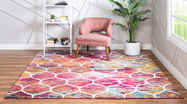 Multicolor 3' 1 x 3' 1 Trellis Frieze Square Area Rug Geometric Modern Unique Stain Resistant Easy Clean Carpet for Living, Dining, Bedrooms, Office for Sale at Rug Engine