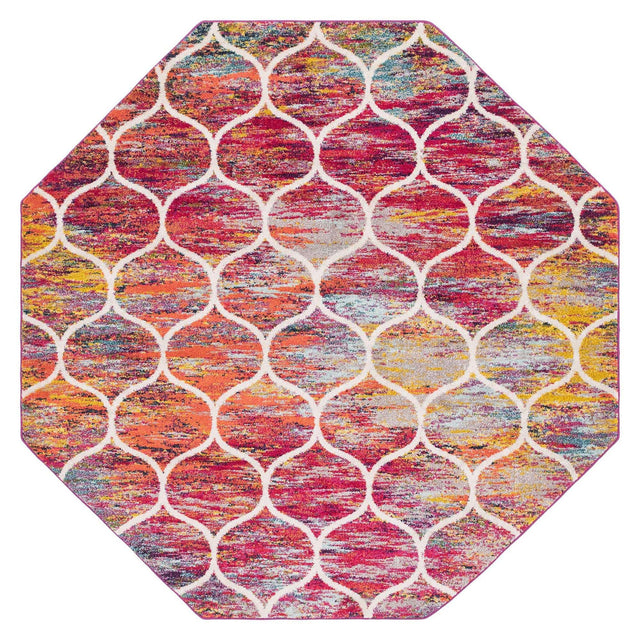 Multicolor 7' 10 x 7' 10 Trellis Frieze Octagon Area Rug Geometric Modern Unique Stain Resistant Easy Clean Carpet for Living, Dining, Bedrooms, Office for Sale at Rug Engine