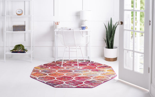 Multicolor 4' 1 x 4' 1 Trellis Frieze Octagon Area Rug Geometric Modern Unique Stain Resistant Easy Clean Carpet for Living, Dining, Bedrooms, Office for Sale at Rug Engine