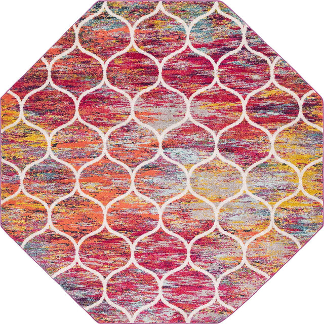 Multicolor 5' 3 x 5' 3 Trellis Frieze Octagon Area Rug Geometric Modern Unique Stain Resistant Easy Clean Carpet for Living, Dining, Bedrooms, Office for Sale at Rug Engine