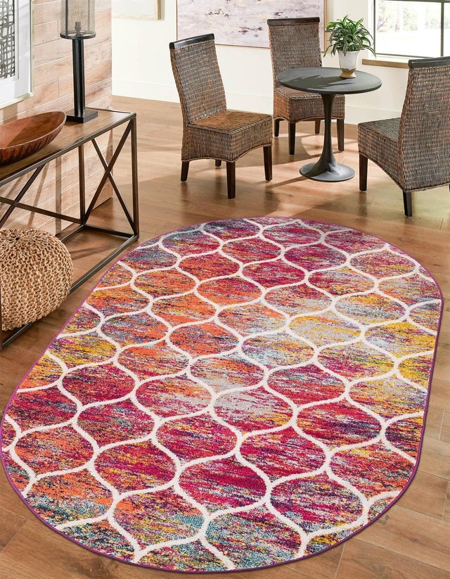 Multicolor 6' 1 x 9' Trellis Frieze Oval Area Rug Geometric Modern Unique Stain Resistant Easy Clean Carpet for Living, Dining, Bedrooms, Office for Sale at Rug Engine