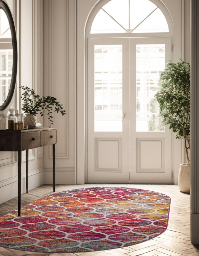 Multicolor 7' 1 x 10' Trellis Frieze Oval Area Rug Geometric Modern Unique Stain Resistant Easy Clean Carpet for Living, Dining, Bedrooms, Office for Sale at Rug Engine