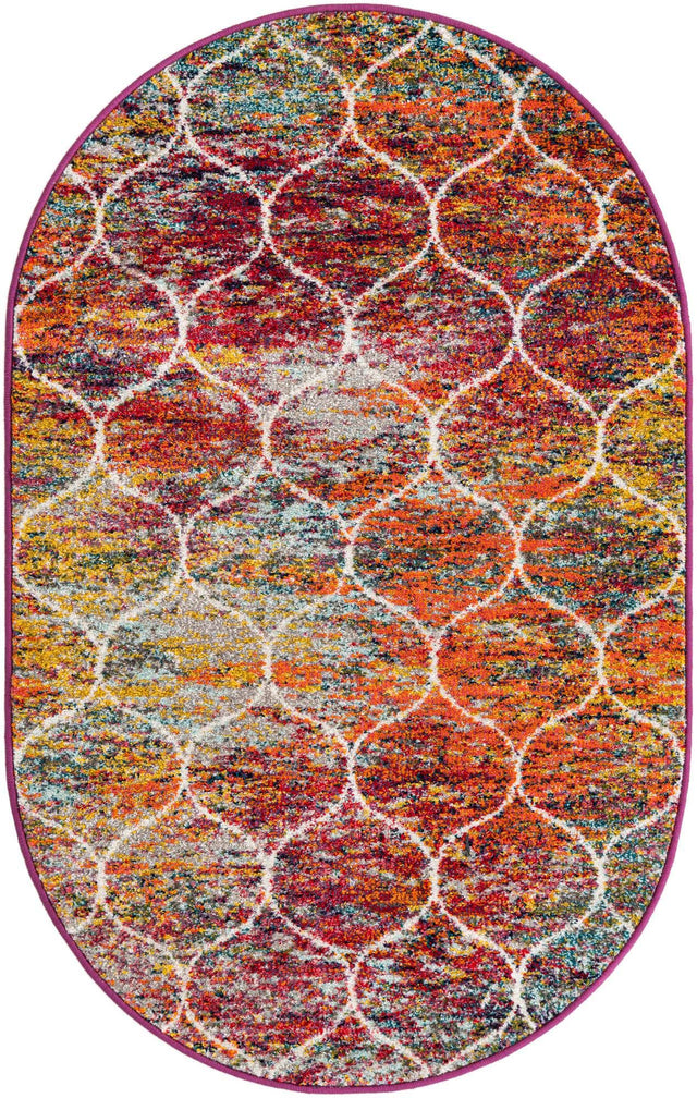 Multicolor 3' 1 x 5' 3 Trellis Frieze Oval Area Rug Geometric Modern Unique Stain Resistant Easy Clean Carpet for Living, Dining, Bedrooms, Office for Sale at Rug Engine
