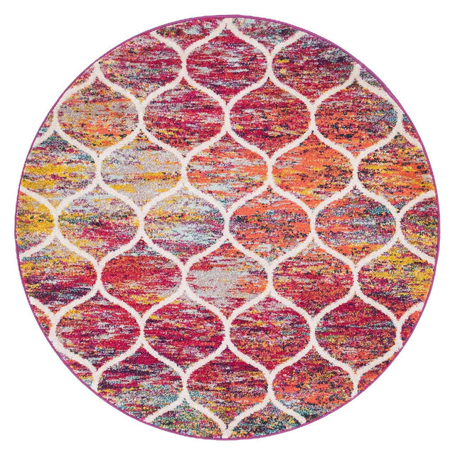 Multicolor 5' 3 x 5' 3 Trellis Frieze Round Area Rug Geometric Modern Unique Stain Resistant Easy Clean Carpet for Living, Dining, Bedrooms, Office for Sale at Rug Engine