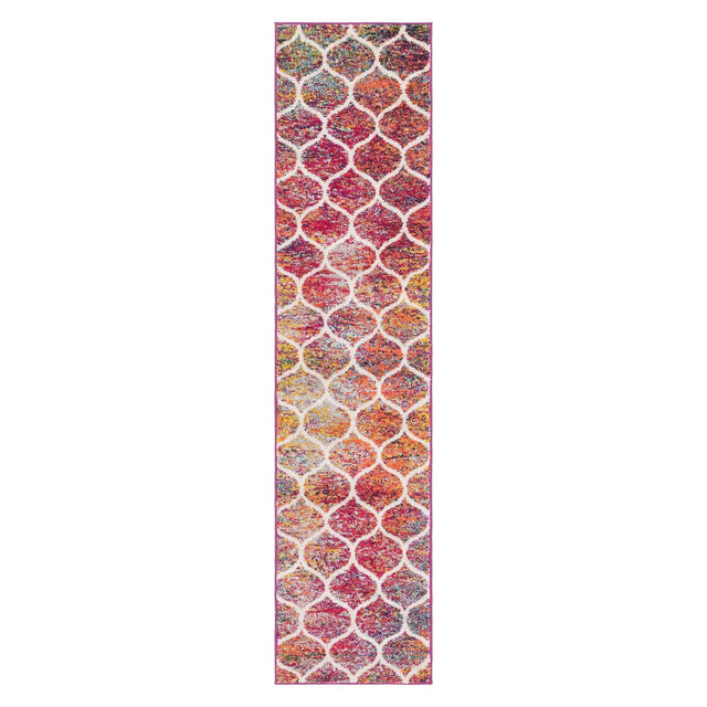 Multicolor 2' x 8' 8 Trellis Frieze Runner Area Rug Geometric Modern Unique Stain Resistant Easy Clean Carpet for Living, Dining, Bedrooms, Office for Sale at Rug Engine