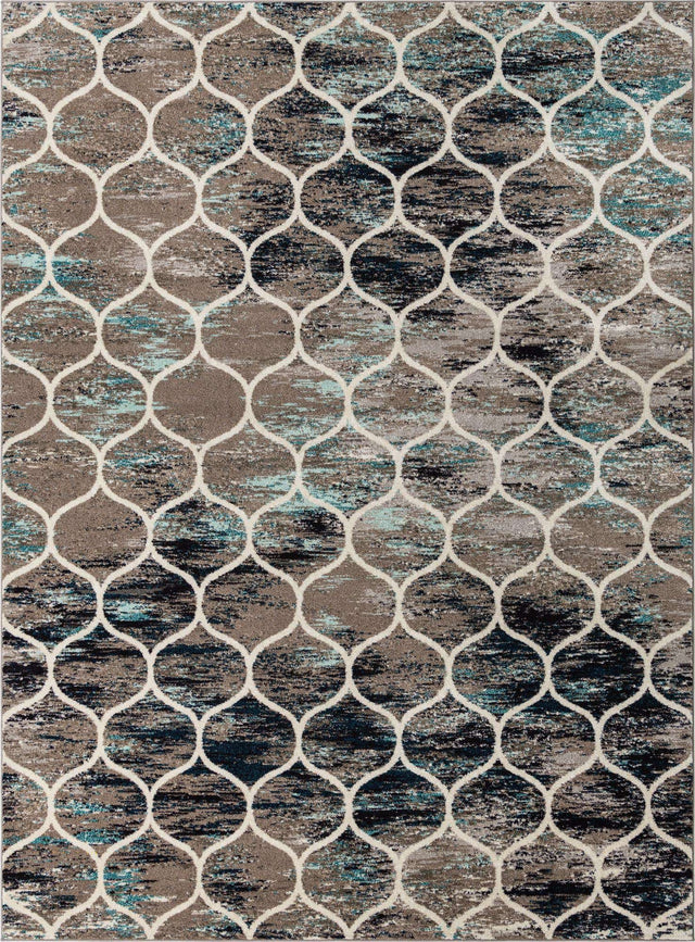 Blue Multicolor 9' x 12' Trellis Frieze Rectangle Area Rug Geometric Modern Unique Stain Resistant Easy Clean Carpet for Living, Dining, Bedrooms, Office for Sale at Rug Engine