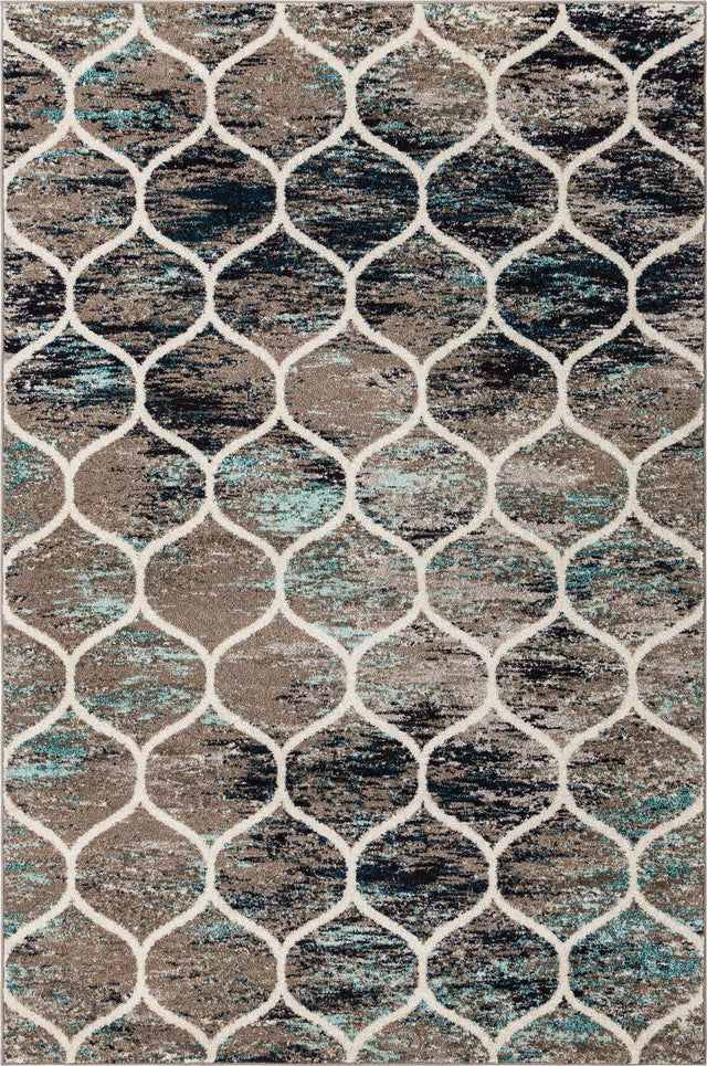 Blue Multicolor 6' 1 x 9' Trellis Frieze Rectangle Area Rug Geometric Modern Unique Stain Resistant Easy Clean Carpet for Living, Dining, Bedrooms, Office for Sale at Rug Engine