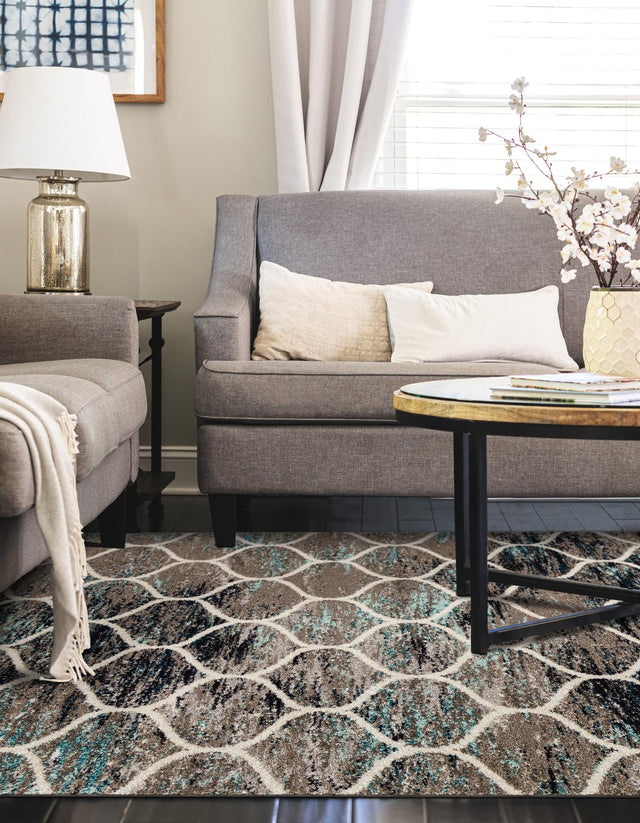 Blue Multicolor 10' x 14' 1 Trellis Frieze Rectangle Area Rug Geometric Modern Unique Stain Resistant Easy Clean Carpet for Living, Dining, Bedrooms, Office for Sale at Rug Engine