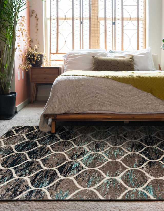 Blue Multicolor 10' x 16' 5 Trellis Frieze Rectangle Area Rug Geometric Modern Unique Stain Resistant Easy Clean Carpet for Living, Dining, Bedrooms, Office for Sale at Rug Engine