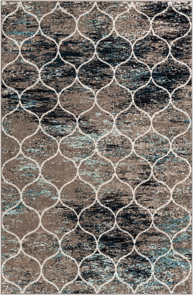 Blue Multicolor 5' 3 x 8' Trellis Frieze Rectangle Area Rug Geometric Modern Unique Stain Resistant Easy Clean Carpet for Living, Dining, Bedrooms, Office for Sale at Rug Engine