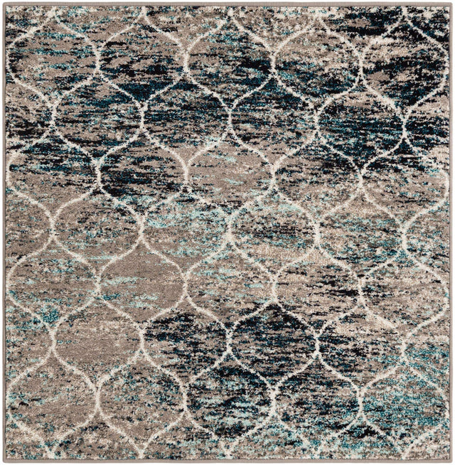 Blue Multicolor 4' 1 x 4' 1 Trellis Frieze Square Area Rug Geometric Modern Unique Stain Resistant Easy Clean Carpet for Living, Dining, Bedrooms, Office for Sale at Rug Engine