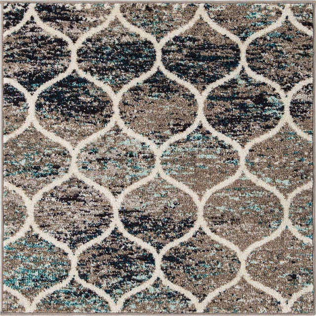 Blue Multicolor 3' 1 x 3' 1 Trellis Frieze Square Area Rug Geometric Modern Unique Stain Resistant Easy Clean Carpet for Living, Dining, Bedrooms, Office for Sale at Rug Engine