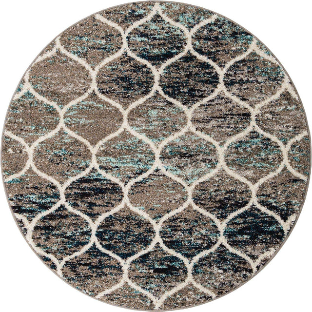 Blue Multicolor 4' 1 x 4' 1 Trellis Frieze Round Area Rug Geometric Modern Unique Stain Resistant Easy Clean Carpet for Living, Dining, Bedrooms, Office for Sale at Rug Engine