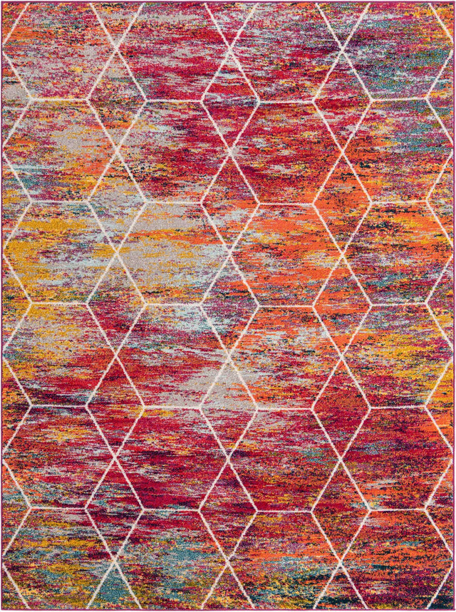 Multicolor 9' x 12' Trellis Frieze Rectangle Area Rug Geometric Modern Unique Stain Resistant Easy Clean Carpet for Living, Dining, Bedrooms, Office for Sale at Rug Engine