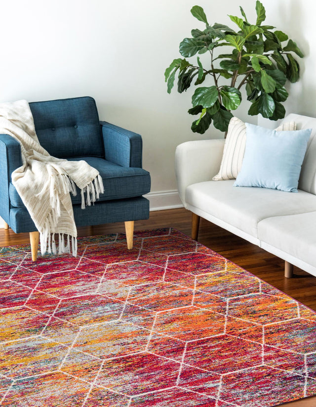 Multicolor 7' 10 x 10' Trellis Frieze Rectangle Area Rug Geometric Modern Unique Stain Resistant Easy Clean Carpet for Living, Dining, Bedrooms, Office for Sale at Rug Engine