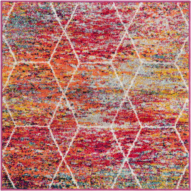 Multicolor 3' 1 x 3' 1 Trellis Frieze Square Area Rug Geometric Modern Unique Stain Resistant Easy Clean Carpet for Living, Dining, Bedrooms, Office for Sale at Rug Engine