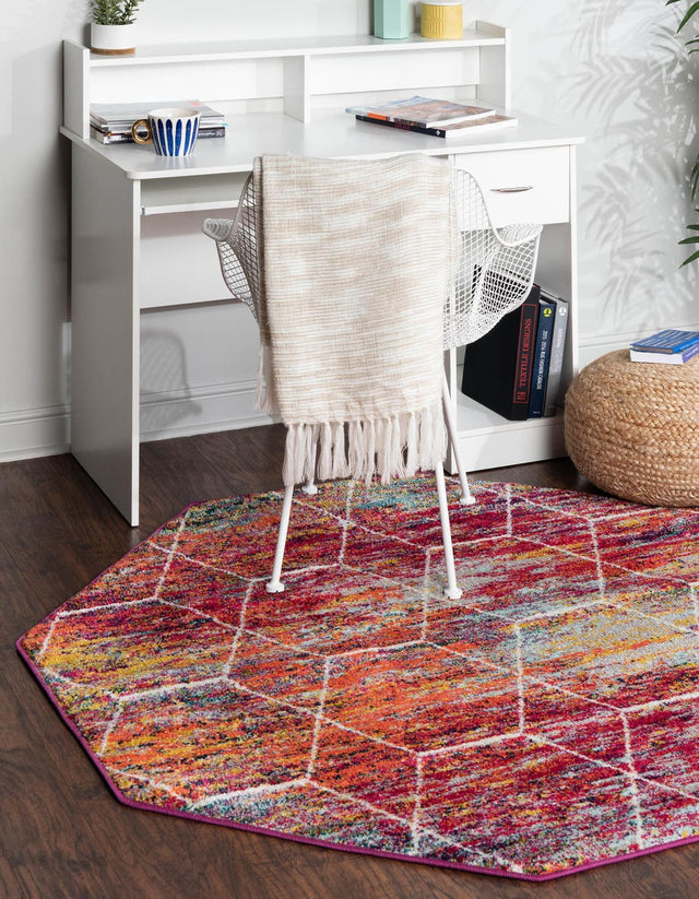 Multicolor 7' 10 x 7' 10 Trellis Frieze Octagon Area Rug Geometric Modern Unique Stain Resistant Easy Clean Carpet for Living, Dining, Bedrooms, Office for Sale at Rug Engine