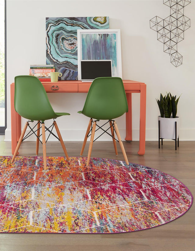 Multicolor 5' 3 x 8' Trellis Frieze Oval Area Rug Geometric Modern Unique Stain Resistant Easy Clean Carpet for Living, Dining, Bedrooms, Office for Sale at Rug Engine