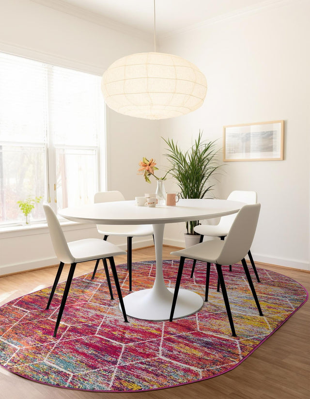 Multicolor 3' 1 x 5' 3 Trellis Frieze Oval Area Rug Geometric Modern Unique Stain Resistant Easy Clean Carpet for Living, Dining, Bedrooms, Office for Sale at Rug Engine