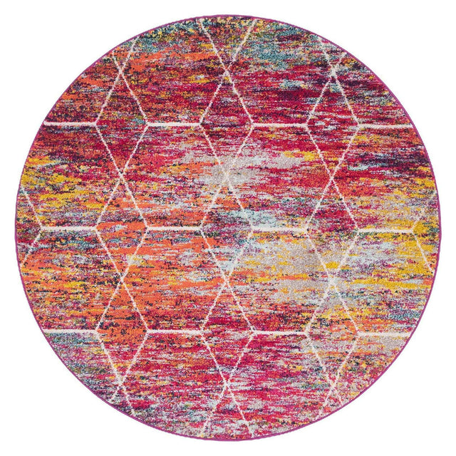 Multicolor 5' 3 x 5' 3 Trellis Frieze Round Area Rug Geometric Modern Unique Stain Resistant Easy Clean Carpet for Living, Dining, Bedrooms, Office for Sale at Rug Engine