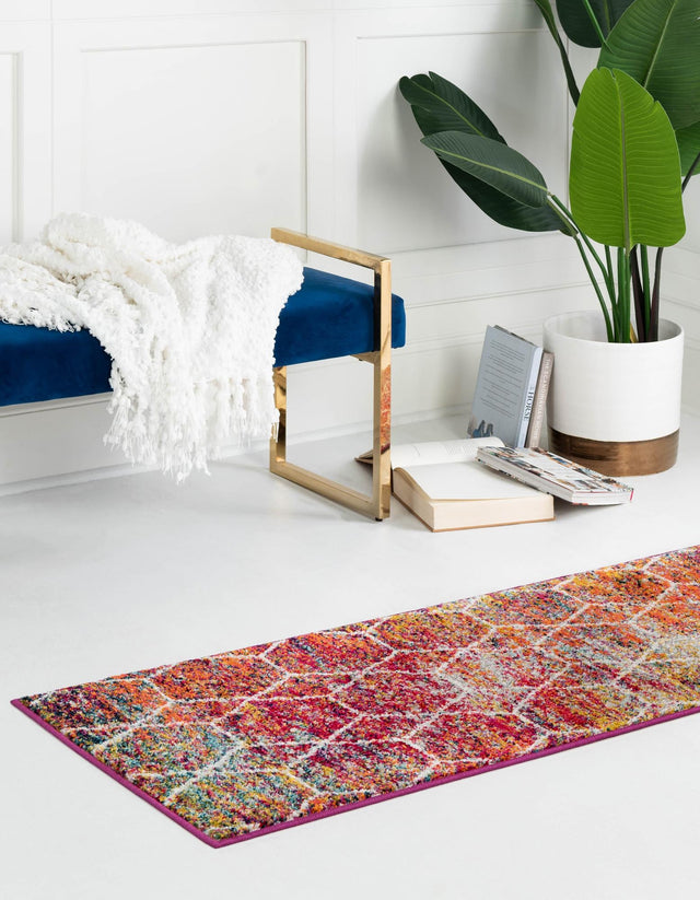 Multicolor 2' x 5' 1 Trellis Frieze Runner Area Rug Geometric Modern Unique Stain Resistant Easy Clean Carpet for Living, Dining, Bedrooms, Office for Sale at Rug Engine