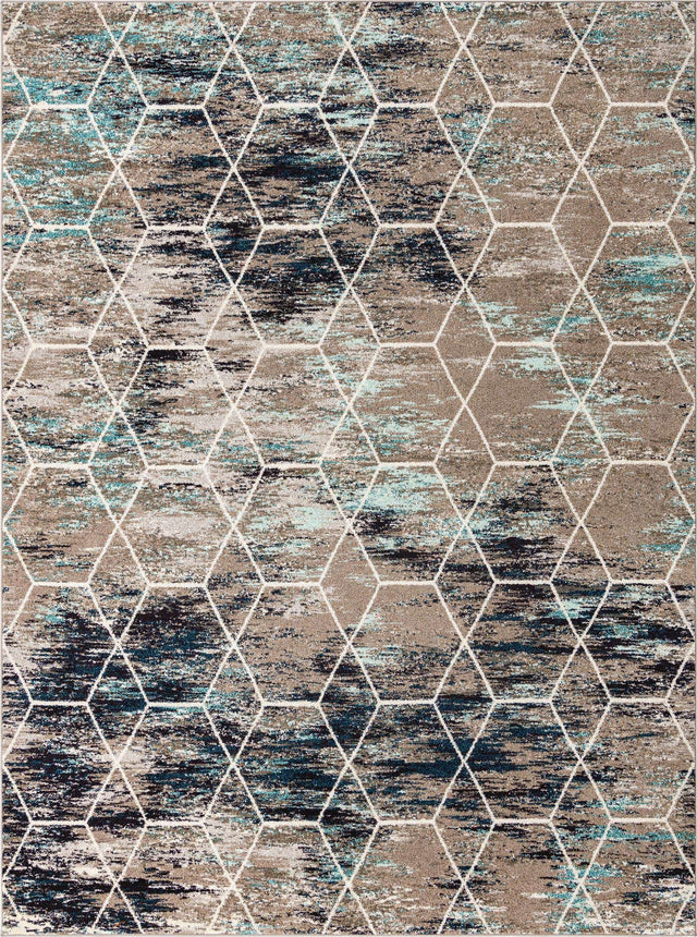 Blue Multicolor 9' x 12' Trellis Frieze Rectangle Area Rug Geometric Modern Unique Stain Resistant Easy Clean Carpet for Living, Dining, Bedrooms, Office for Sale at Rug Engine