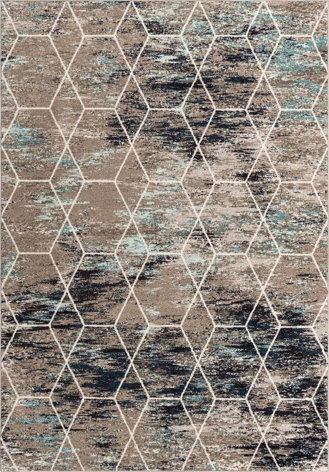 Blue Multicolor 7' 10 x 11' Trellis Frieze Rectangle Area Rug Geometric Modern Unique Stain Resistant Easy Clean Carpet for Living, Dining, Bedrooms, Office for Sale at Rug Engine